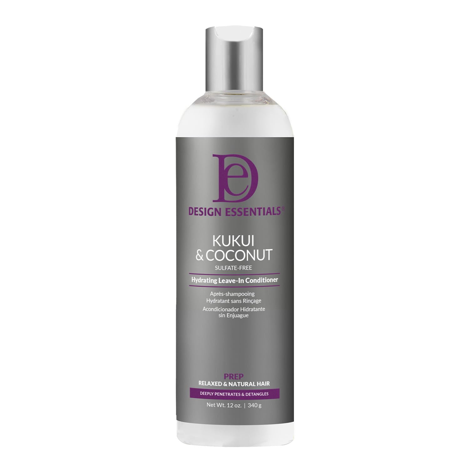 Design Essentials Kukui & Coconut Leave-In bottle pour—providing intense moisture for dry, brittle hair