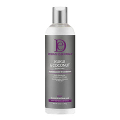 Design Essentials Kukui & Coconut Leave-In bottle pour—providing intense moisture for dry, brittle hair