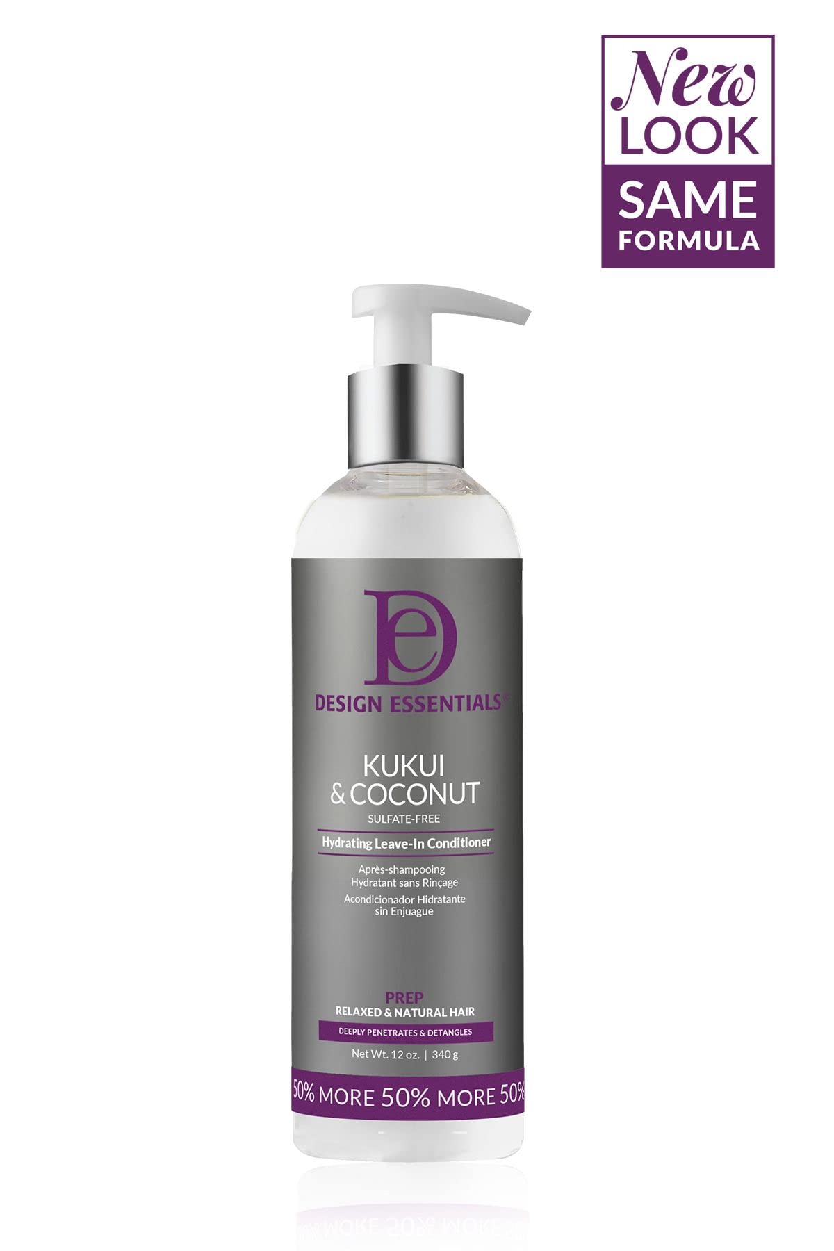 Design Essentials Kukui and Coconut Leave-In closeup highlights silky hair finish.