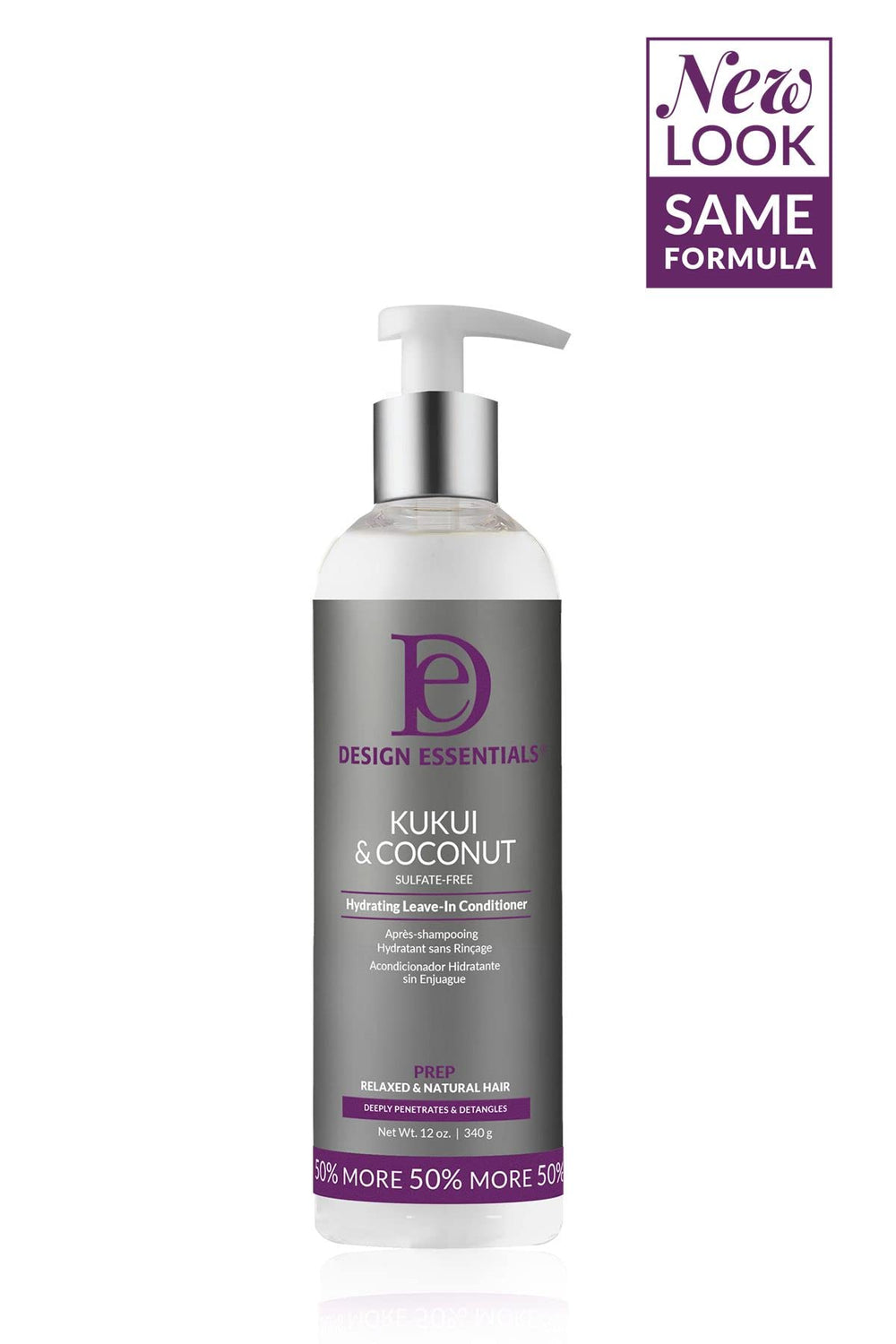 Design Essentials Kukui and Coconut Leave-In closeup highlights silky hair finish.