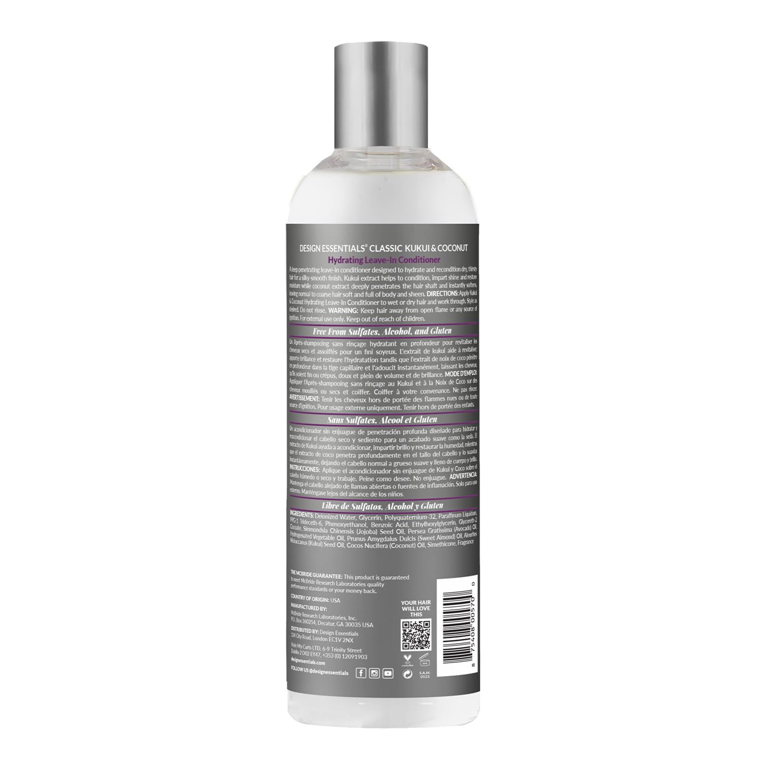 Design Essentials Kukui & Coconut Leave-In hair closeup—radiant shine and smoothness without weigh-down