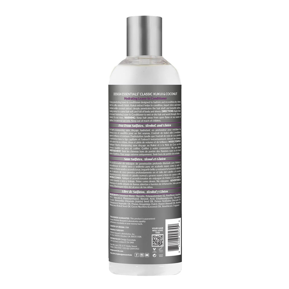 Design Essentials Kukui & Coconut Leave-In hair closeup—radiant shine and smoothness without weigh-down