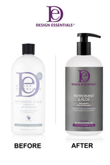 Design Essentials Peppermint & Aloe Therapeutics ingredient panel highlights zinc for flake control.