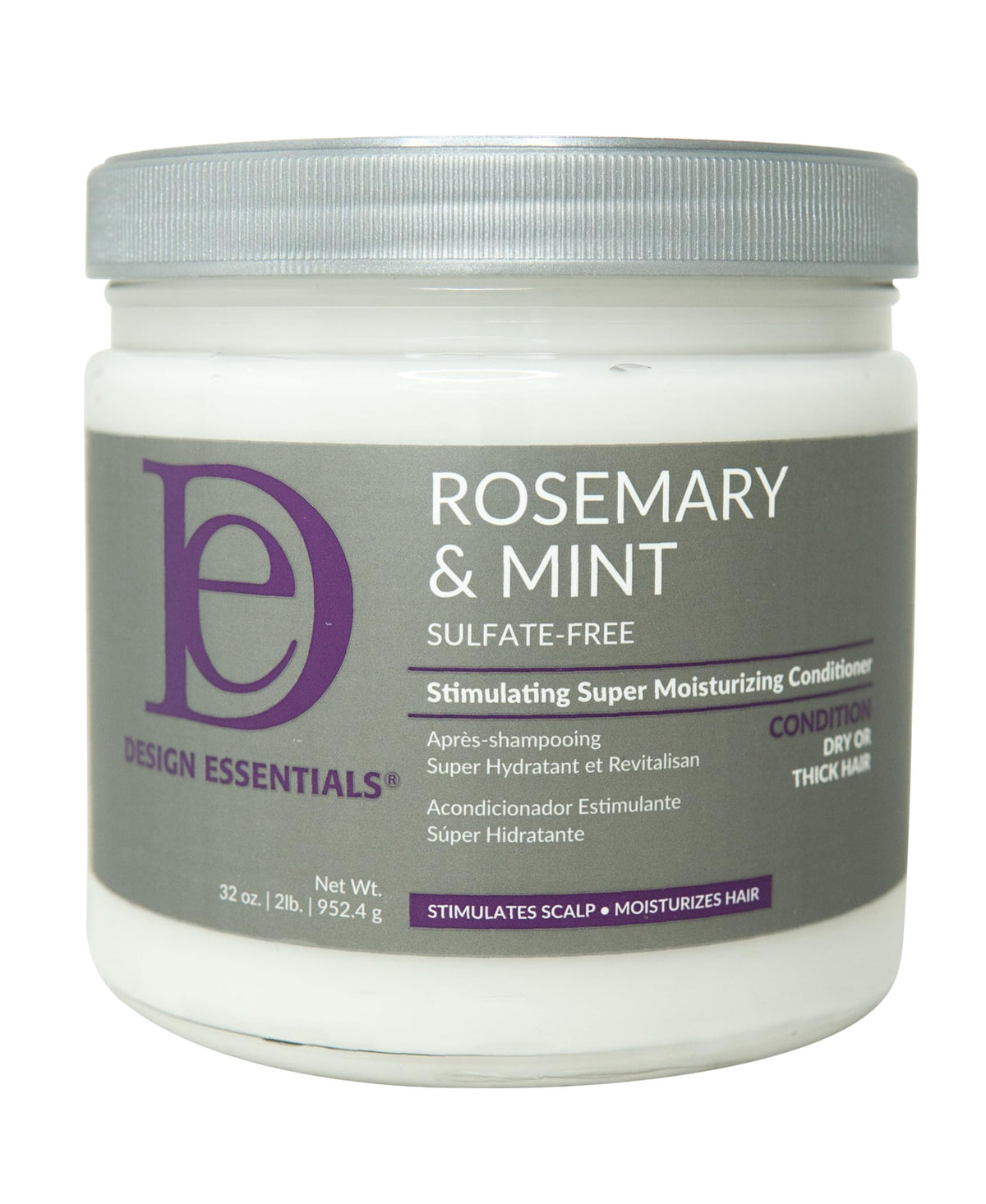 Design Essentials Rosemary & Mint conditioner bottle showing sulfate-free formula for dry hair hydration