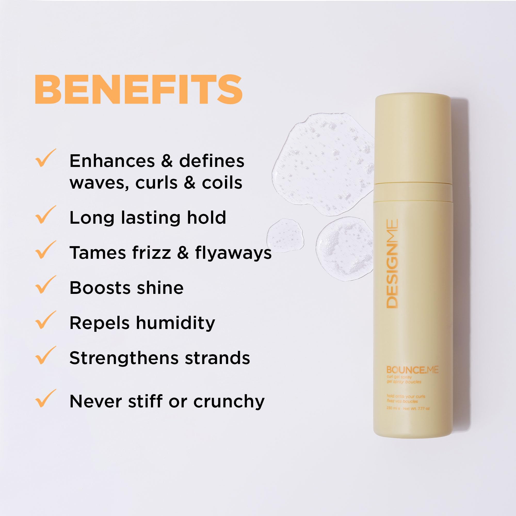 Design.Me Bounce.Me spray mist demonstrates even distribution for frizz control