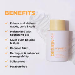 Design.Me Bounce.Me curl conditioner bottle back label highlights nourishing ingredients.