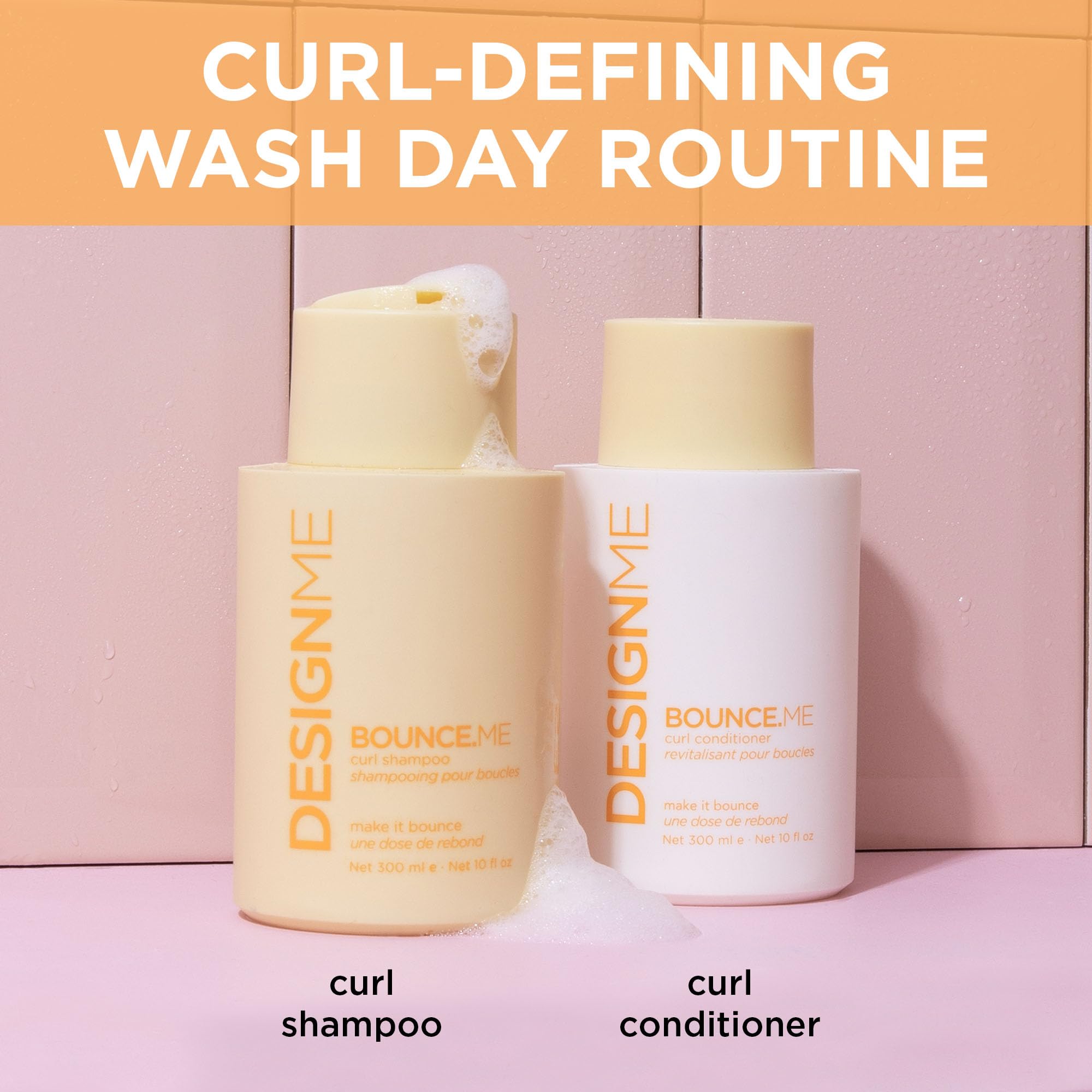 Design.Me Bounce.Me curl conditioner hands applying for frizz control and defined curls.