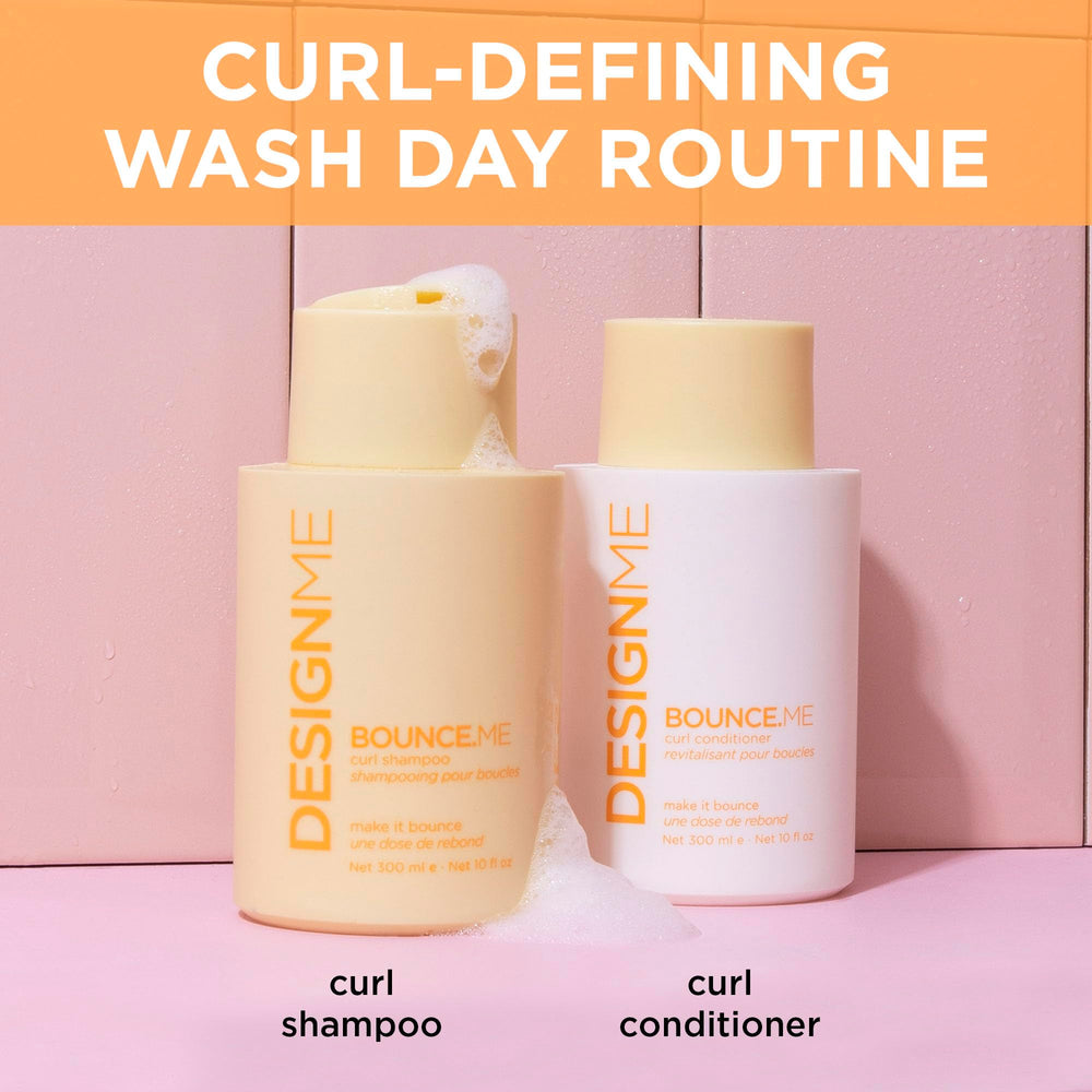 Design.Me Bounce.Me curl conditioner hands applying for frizz control and defined curls.