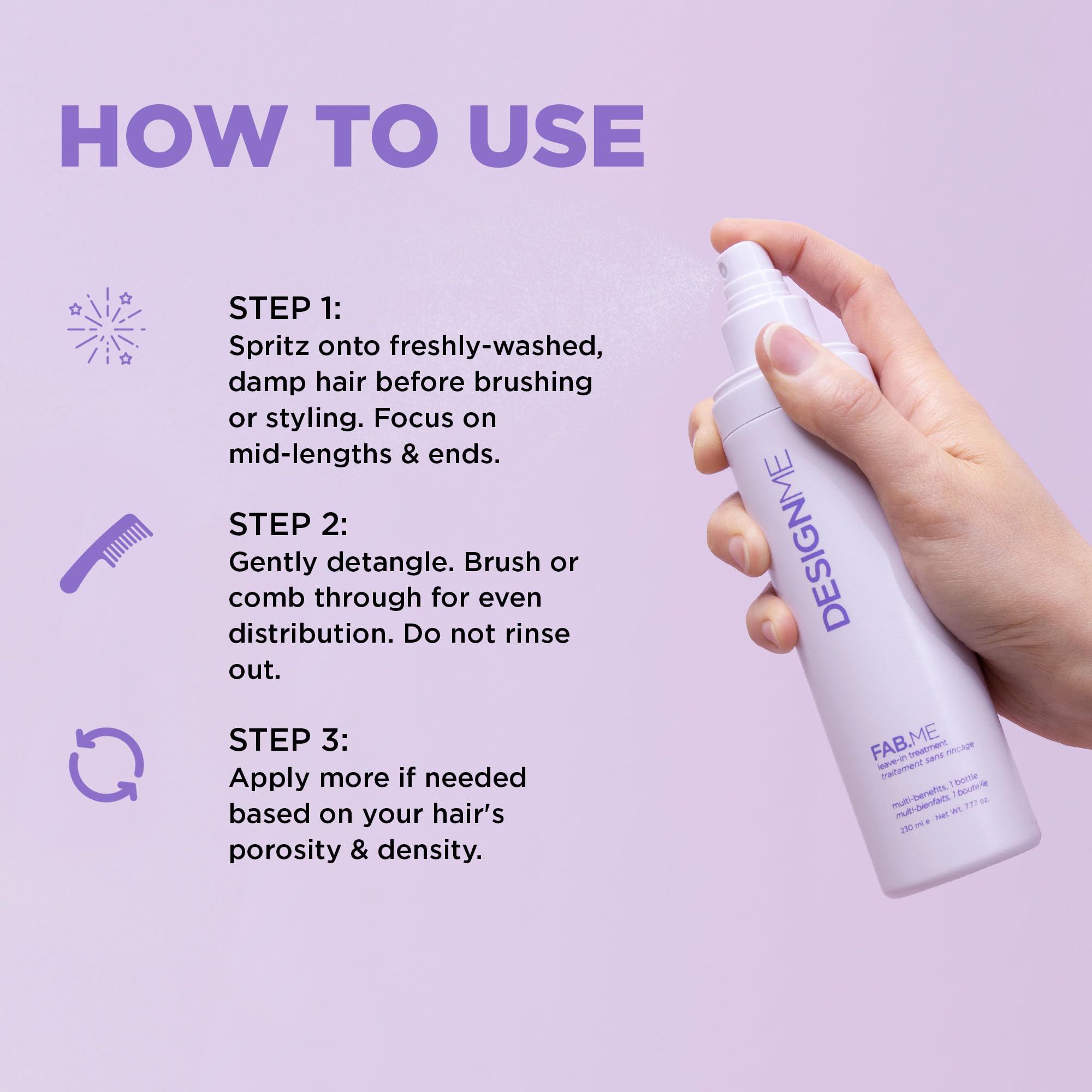 Design.Me FAB.ME lightweight formula avoids weighing hair down.