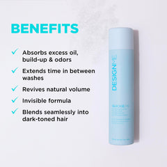 Design.Me QUICKIE.ME Dry Shampoo root-lift-volume delivers instant lift without water for brunette tones.