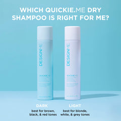 Design.Me QUICKIE.ME Dry Shampoo translucent-pigment blends into dark hair for no white residue.