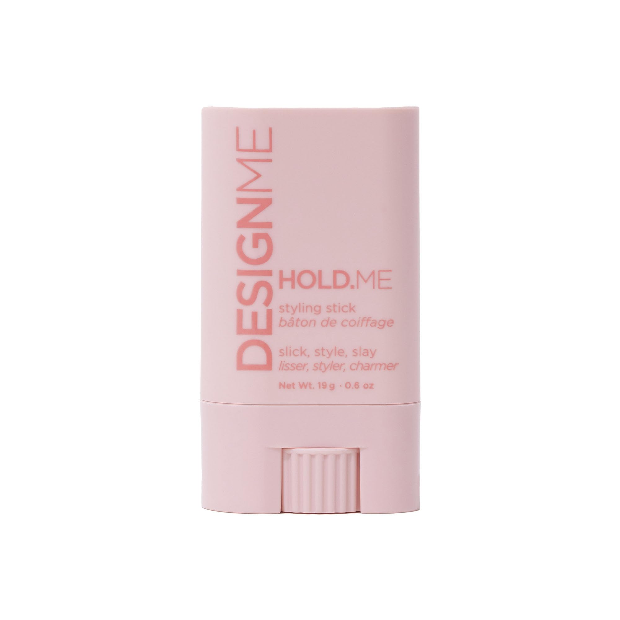 Design.Me HOLD.ME styling stick bottle front for frizz control and smooth styling.