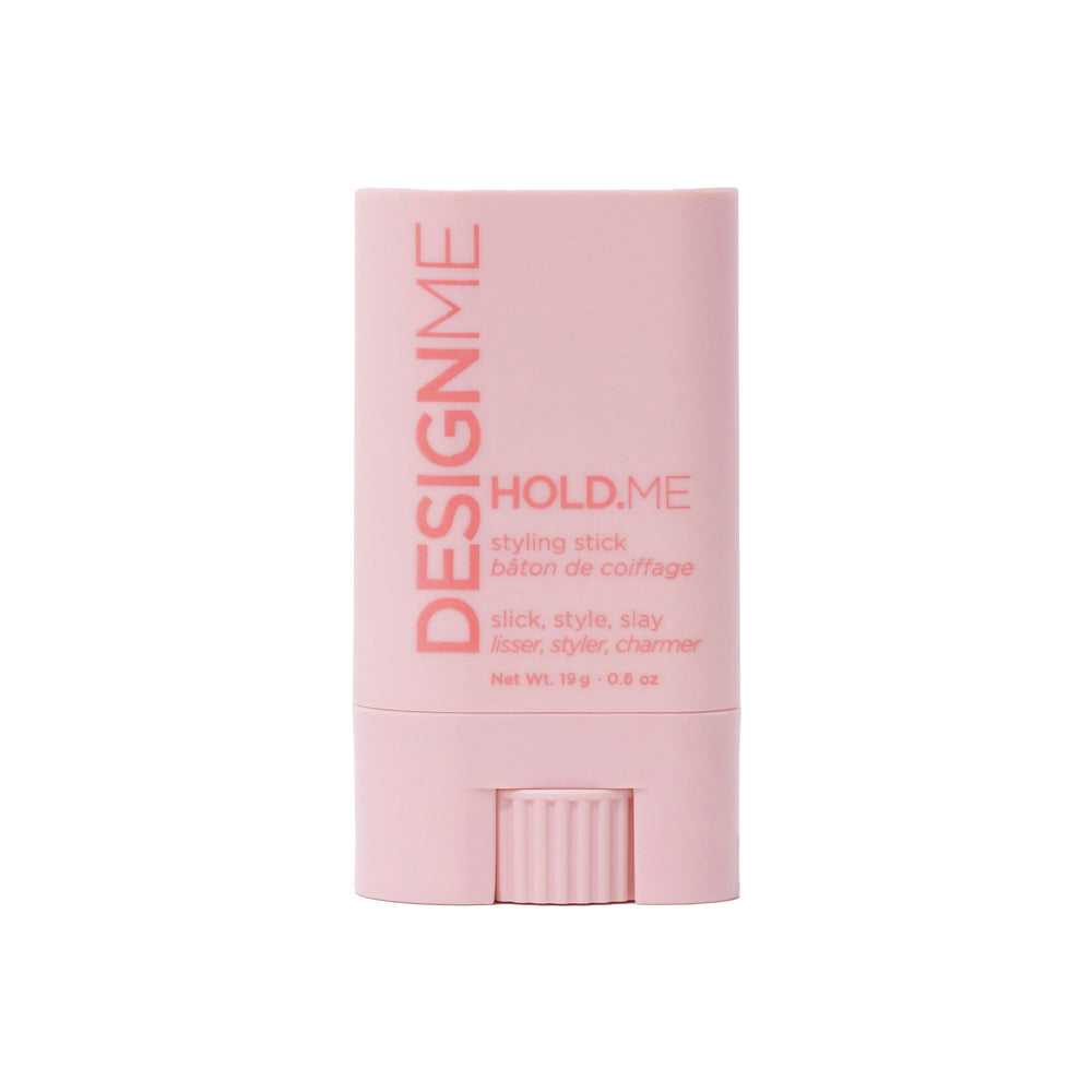 Design.Me HOLD.ME styling stick bottle front for frizz control and smooth styling.