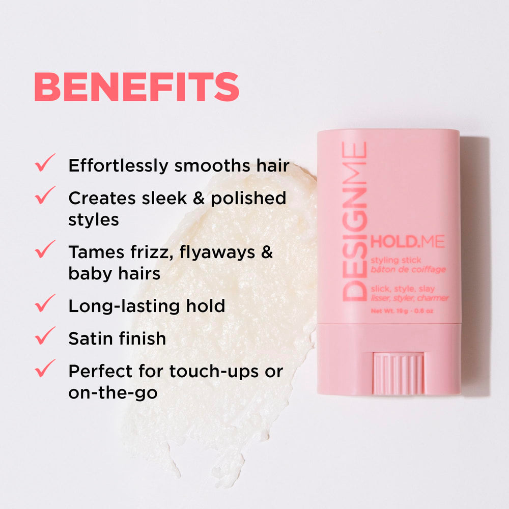Design.Me HOLD.ME cap-out display highlights compact travel-friendly vegan hair wax.