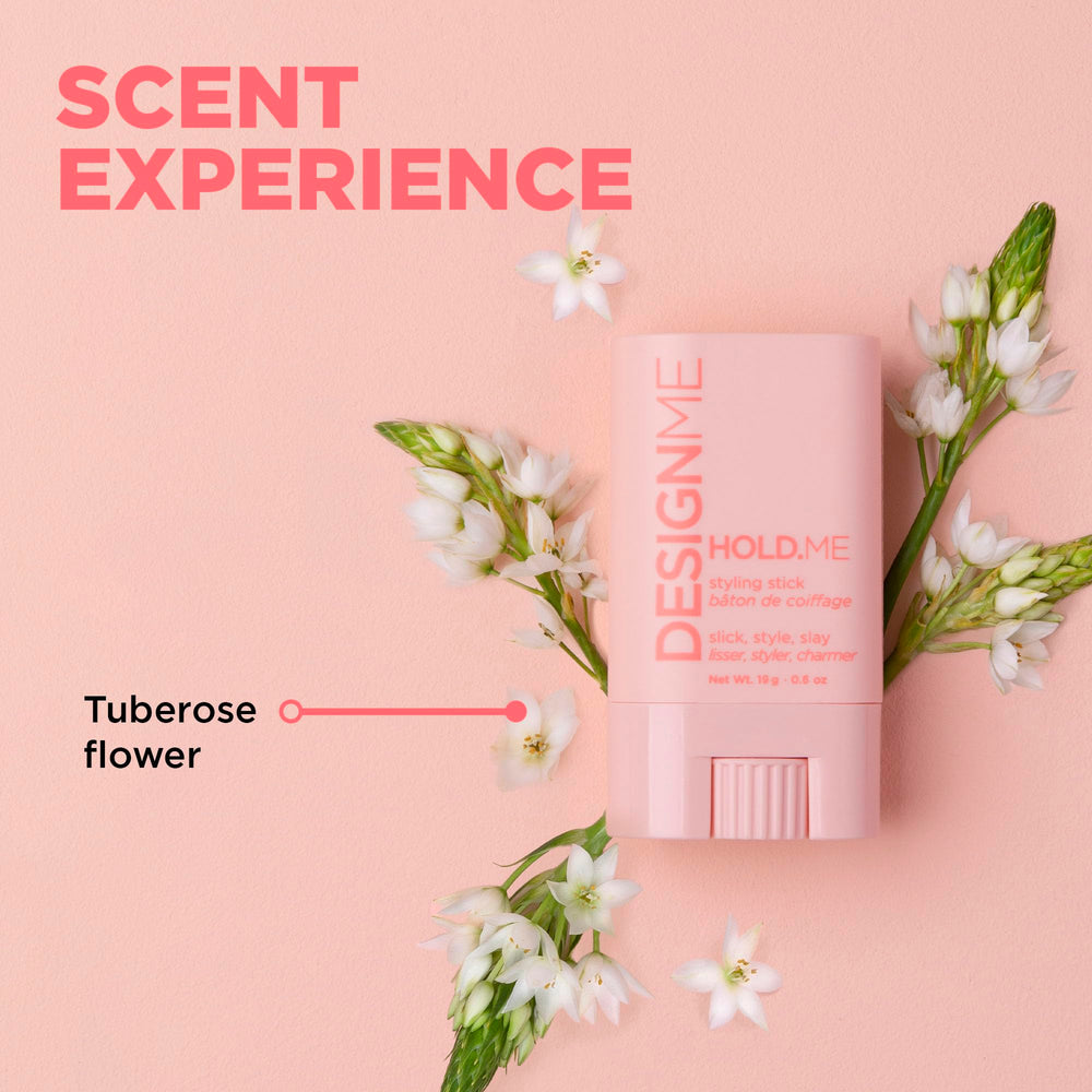 Design.Me HOLD.ME packaging with vegan ingredients badge signals clean beauty.