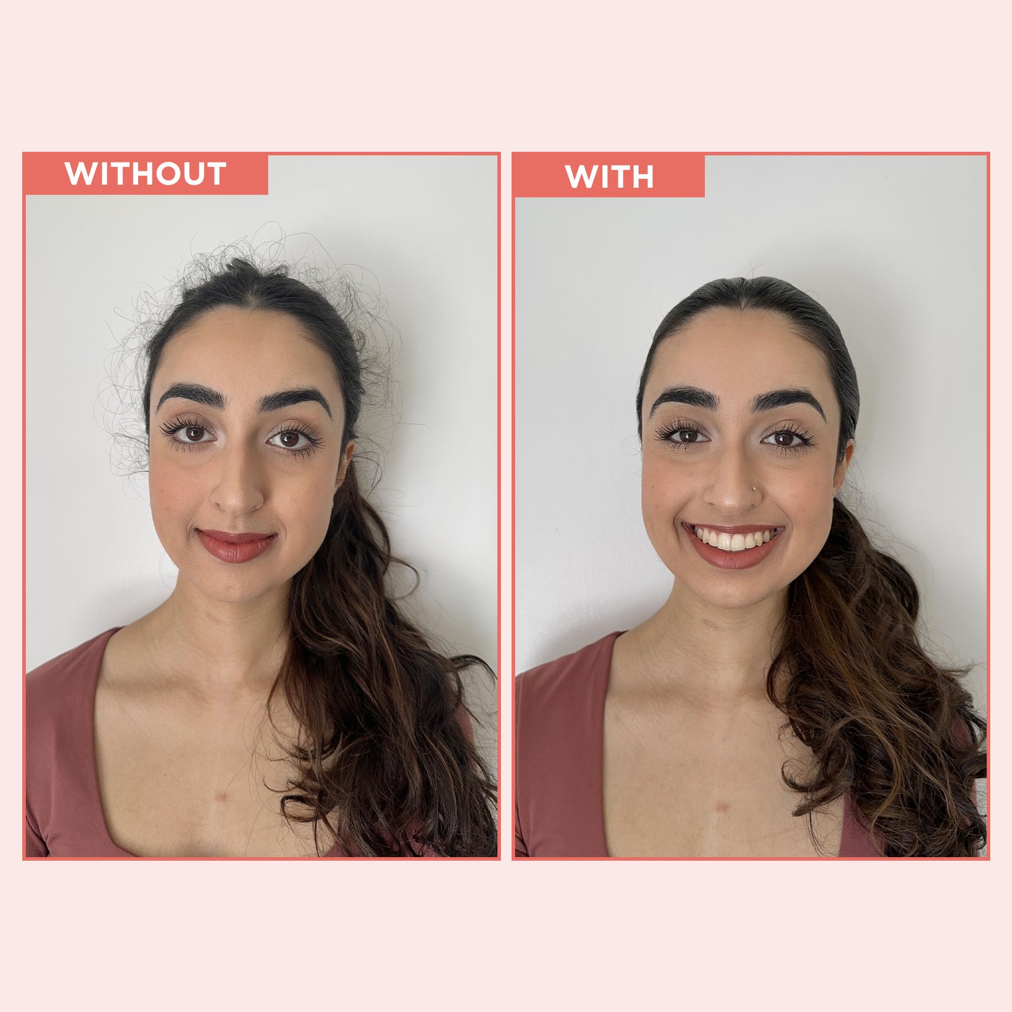 Design.Me HOLD.ME stick applied for sleek ponytail or smooth straight styles.