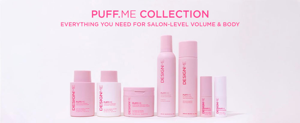 Design.Me PUFF.ME bottle labeled color-safe formula to preserve vibrant color.