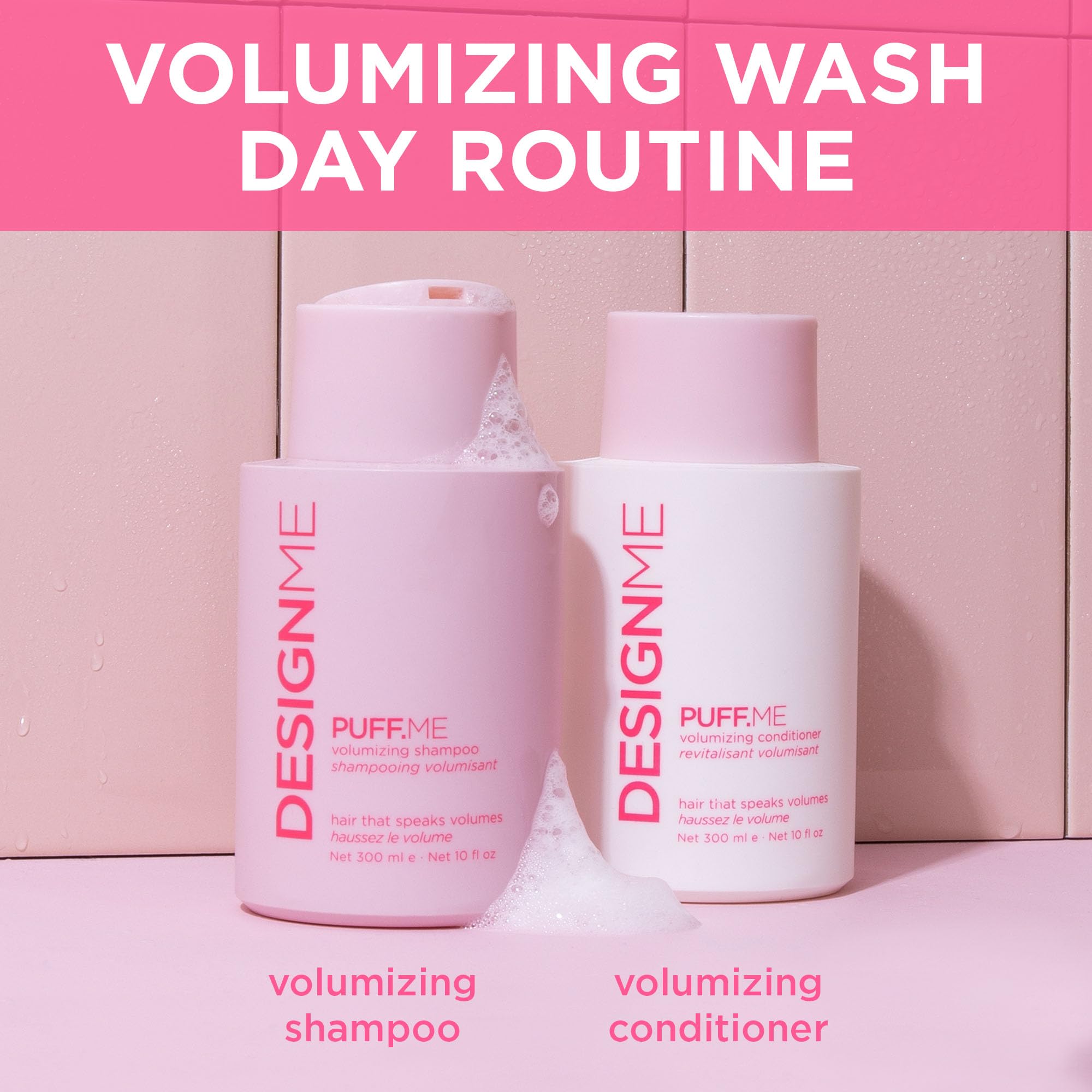 Design.Me PUFF.ME close-up on shiny, healthy-looking hair after use.