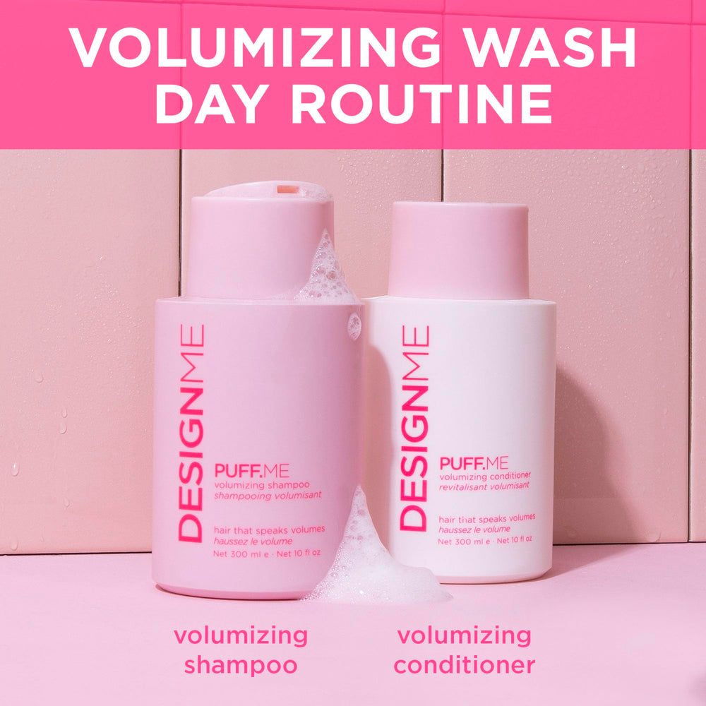 Design.Me PUFF.ME close-up on shiny, healthy-looking hair after use.