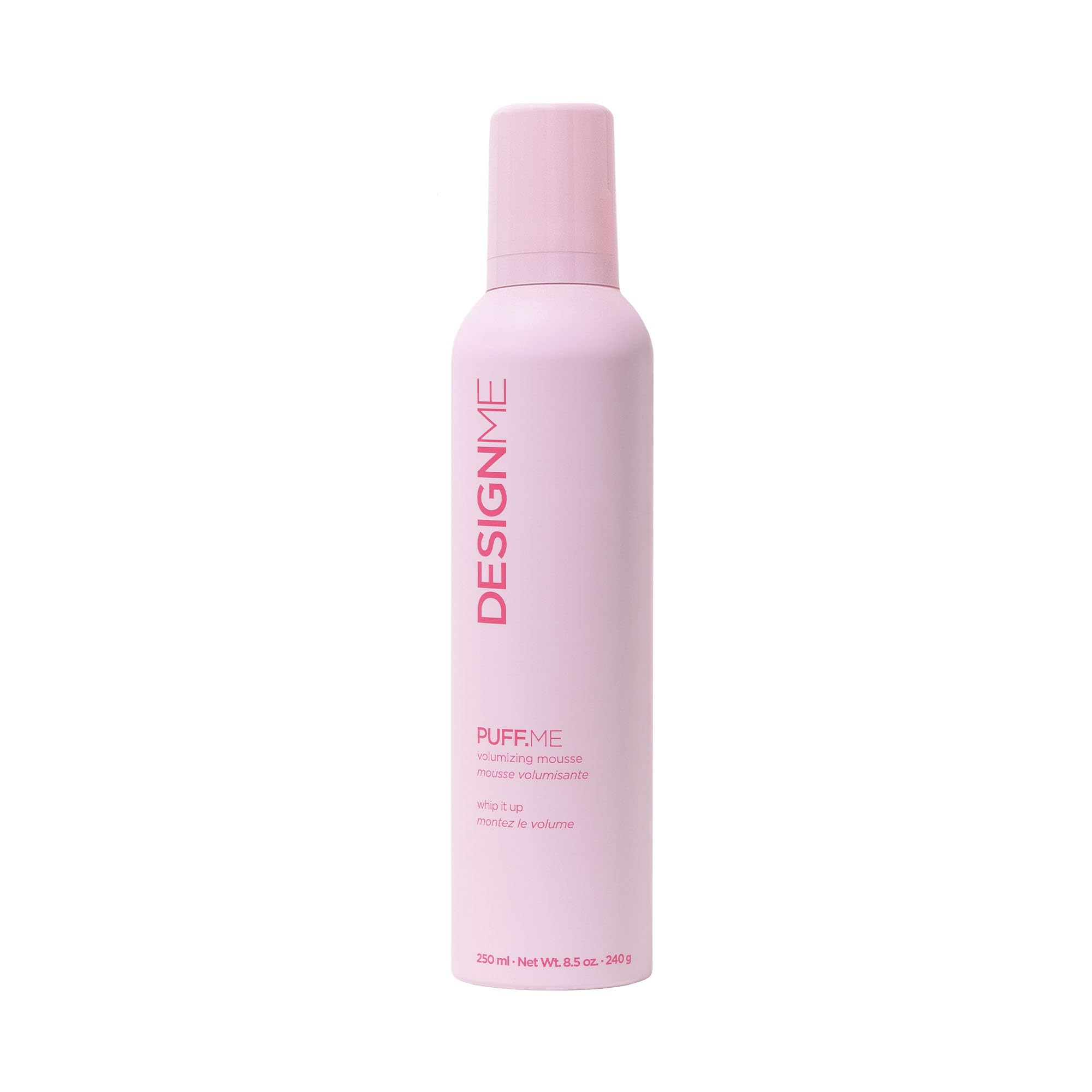 Design.Me PUFF.ME bottle front for lightweight volume on fine hair.