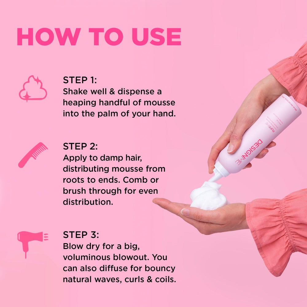Design.Me PUFF.ME foam close-up showing airy texture for lasting volume.
