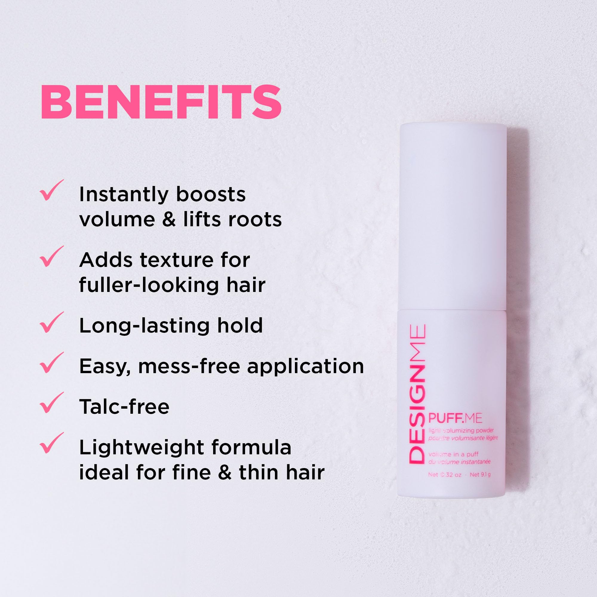 Design.Me PUFF.ME volume on straight hair highlights natural texture without weight
