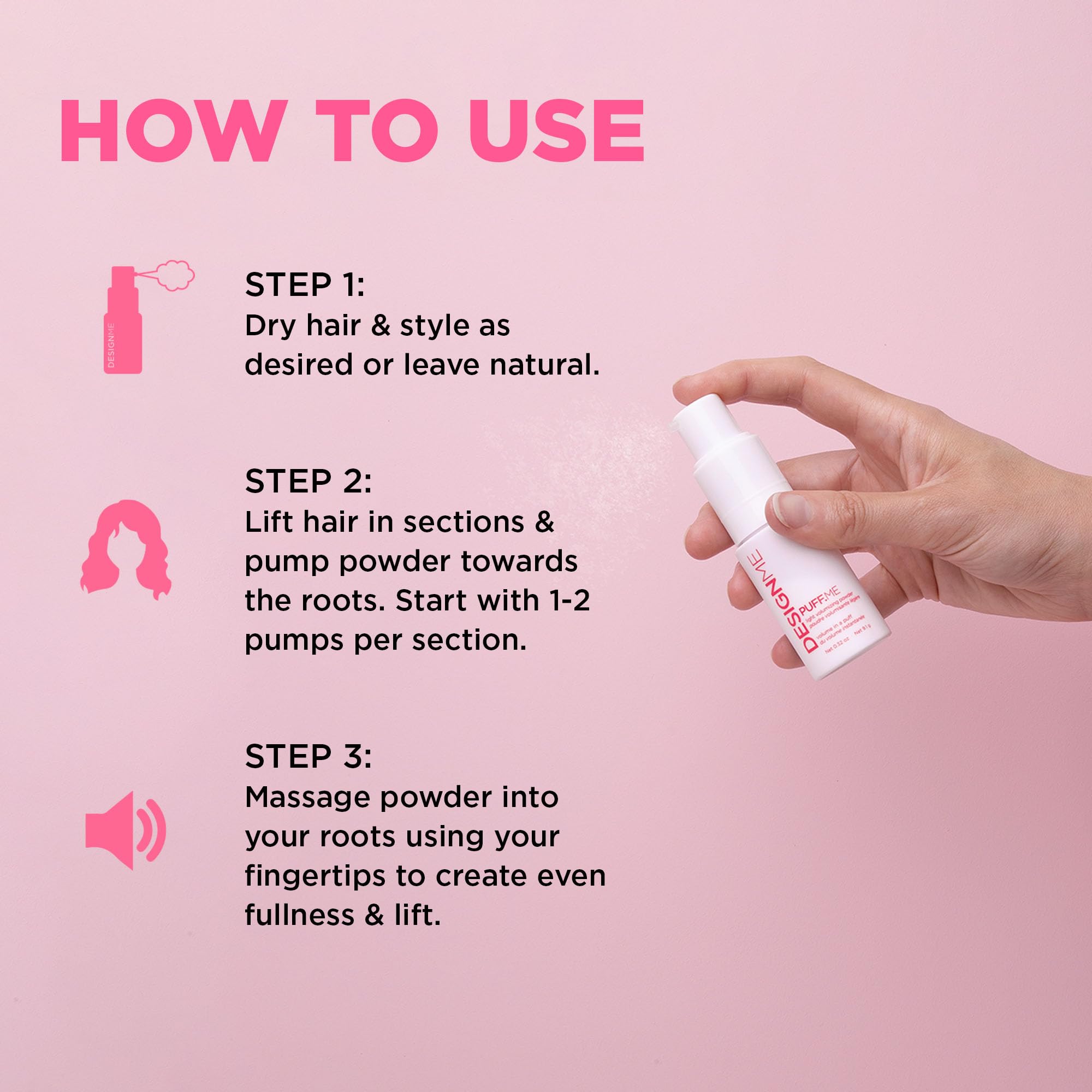 Design.Me PUFF.ME volume on wavy hair boosts fullness for defined style