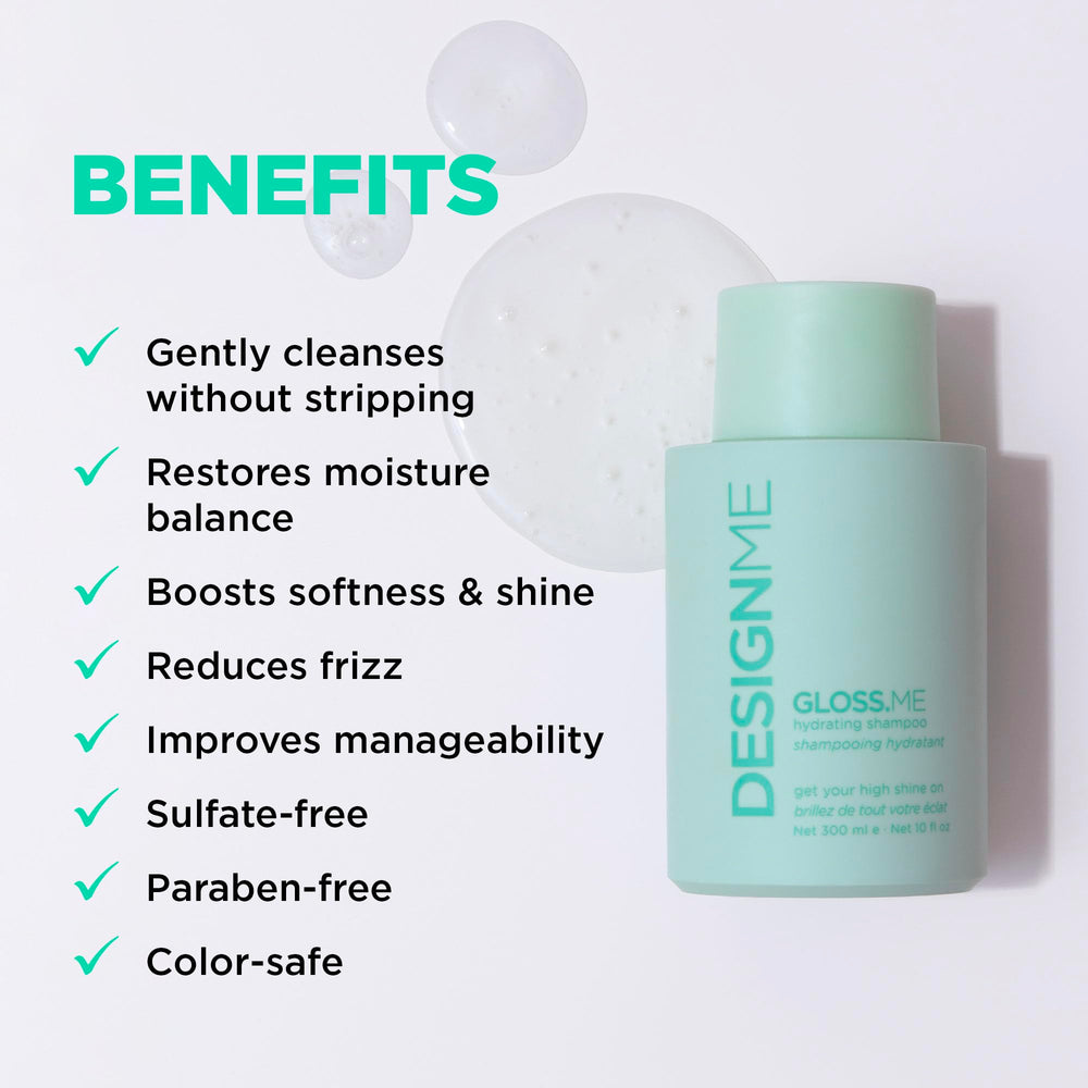 Design.Me GLOSS.ME pump application demonstrates gentle scalp cleansing for even distribution.