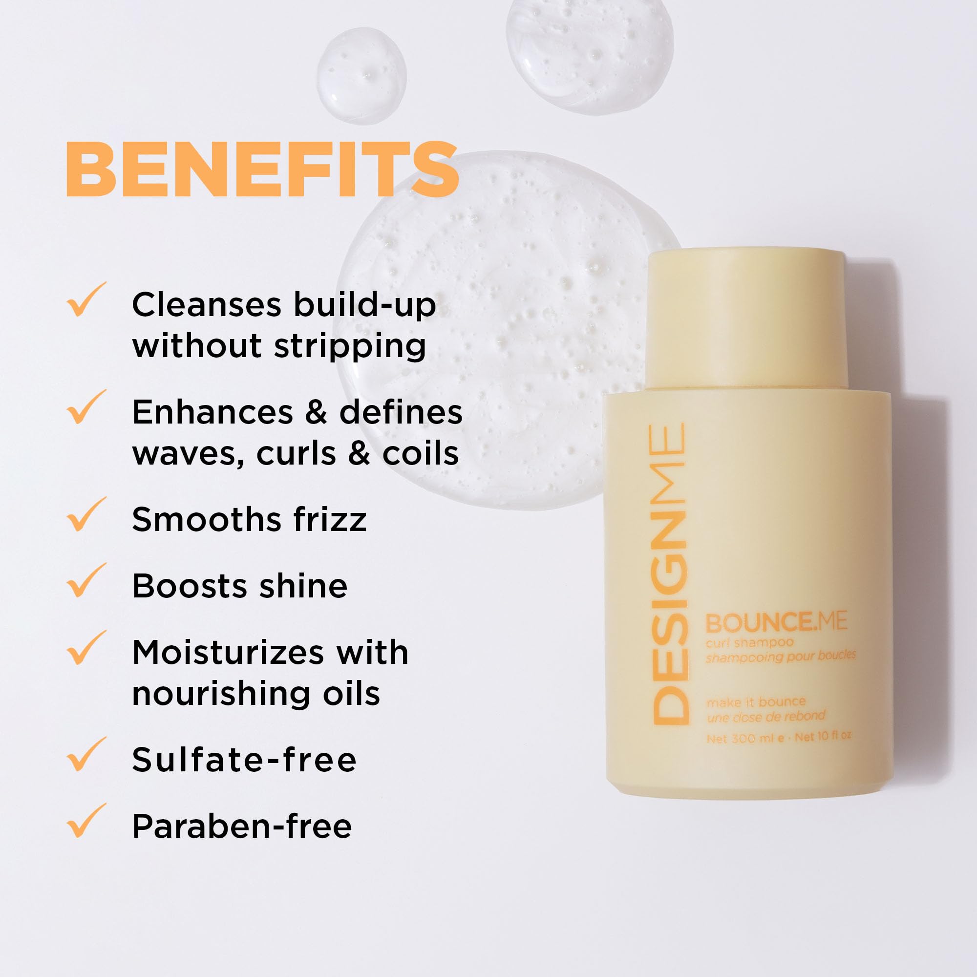 Design.Me BOUNCE.ME shampoo being applied to scalp for gentle cleansing and hydration