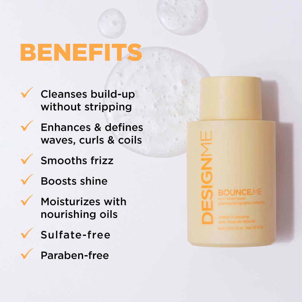 Design.Me BOUNCE.ME shampoo being applied to scalp for gentle cleansing and hydration