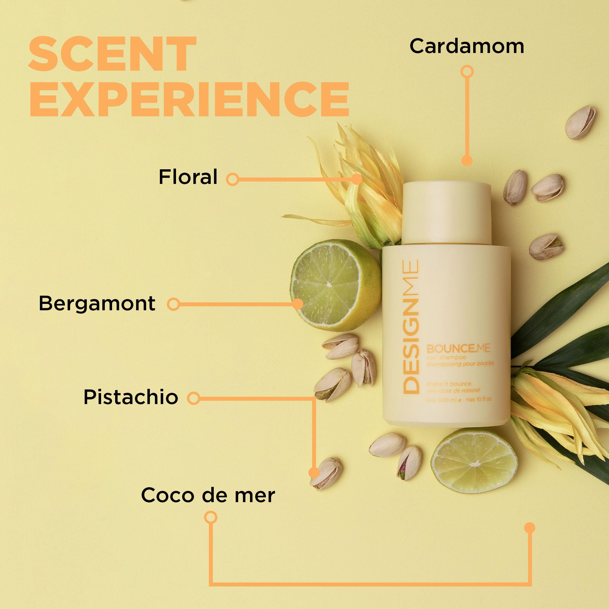 Design.Me BOUNCE.ME shampoo ingredients Kukui Nut Seed and Buriti Oil for hydration and frizz control