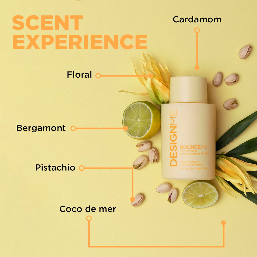Design.Me BOUNCE.ME shampoo ingredients Kukui Nut Seed and Buriti Oil for hydration and frizz control