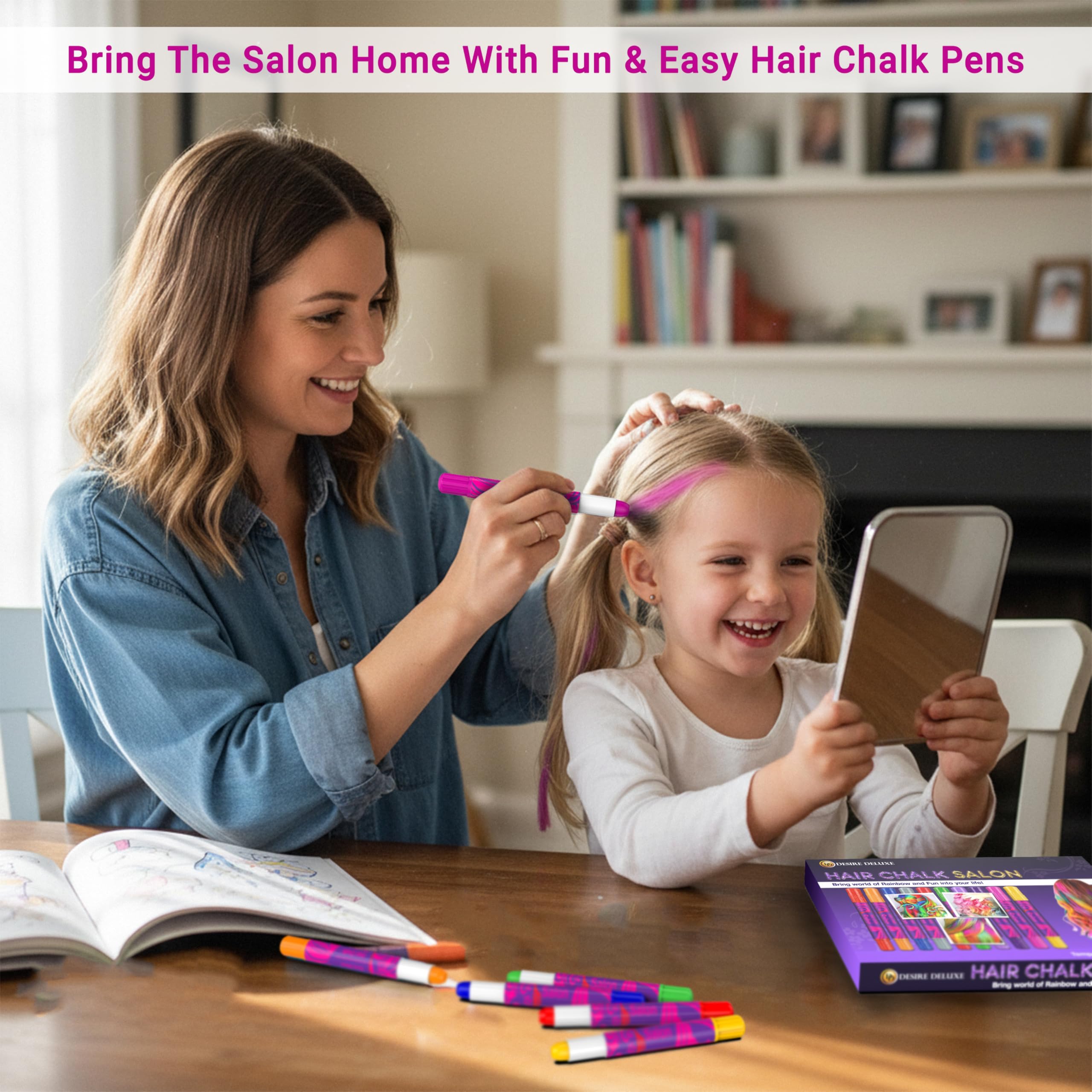 Desire Deluxe hair chalk pens 10-colour set offers vibrant, blendable options for fun styles.