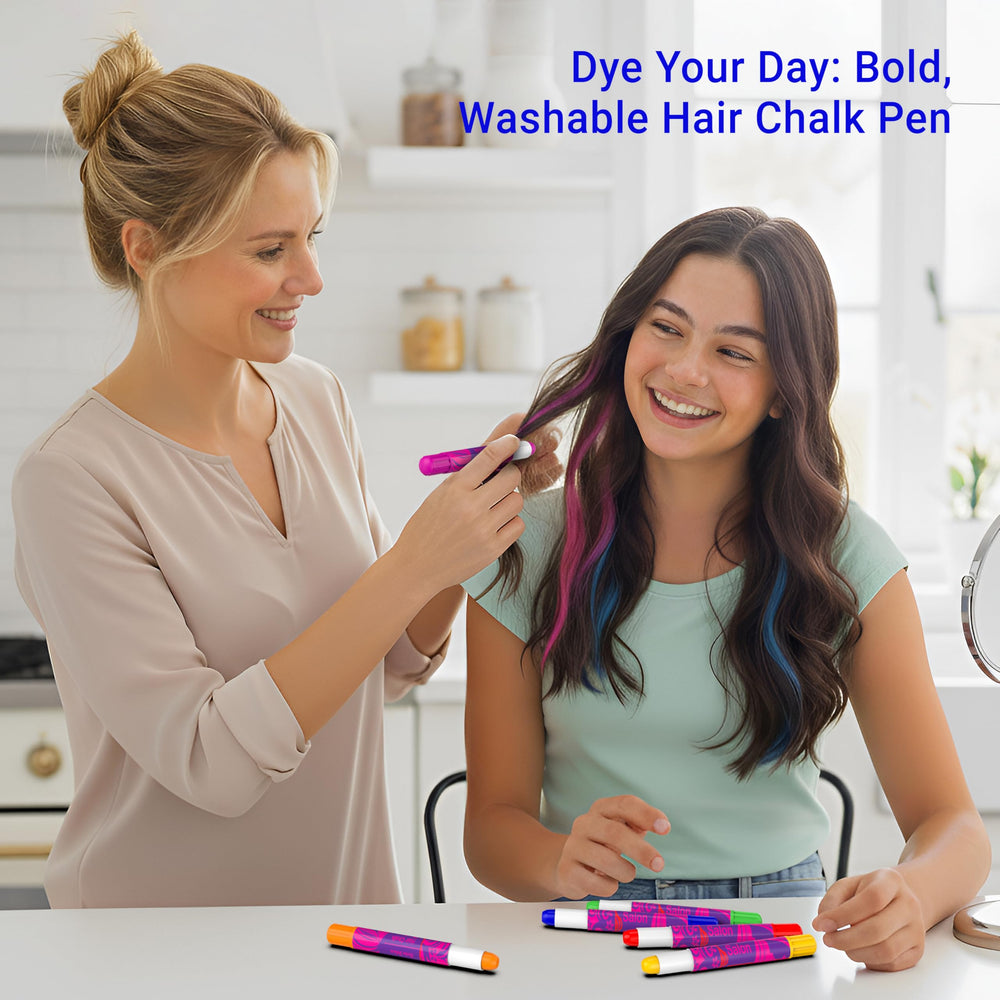 Desire Deluxe hair chalk pens show bright hair tones transform with lasting vibrancy.