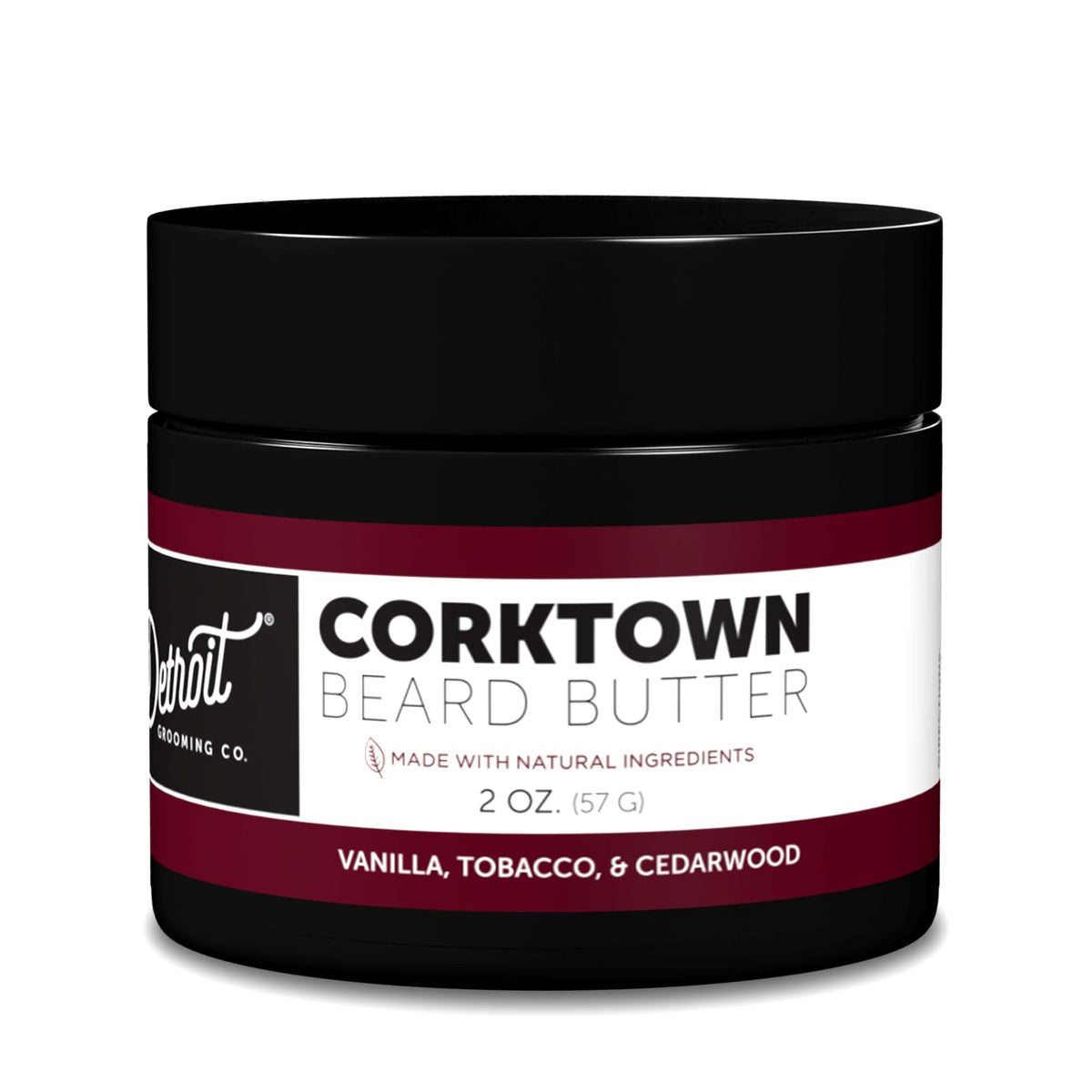 Detroit Grooming Co. beard butter Corktown jar close for conditioning and hydration.