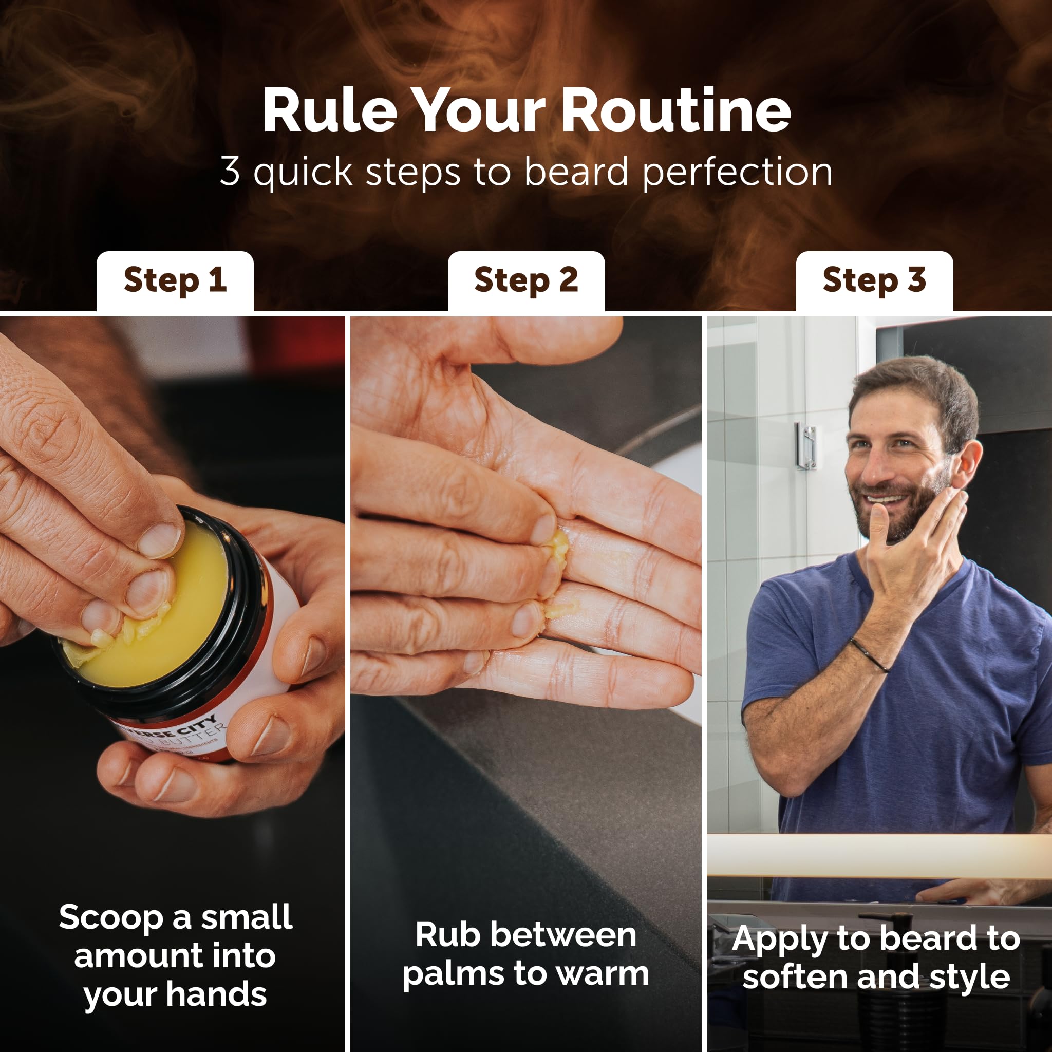 Daily-use ritual with Detroit Grooming Co Beard Butter promotes comfortable grooming.
