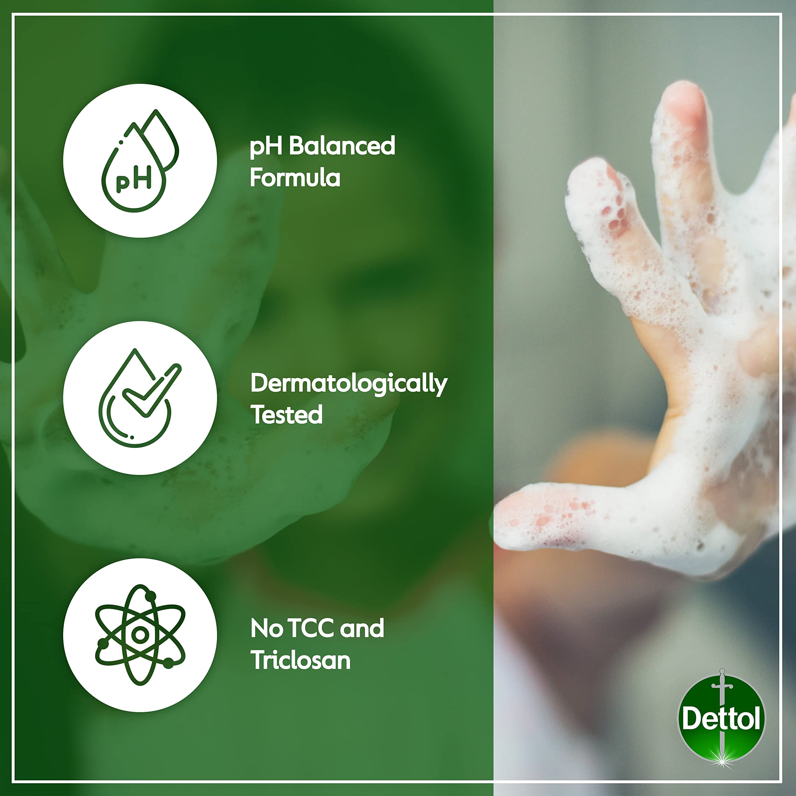 Dettol Cool Body Wash bottle pour captures lathering action for a cooling wash.