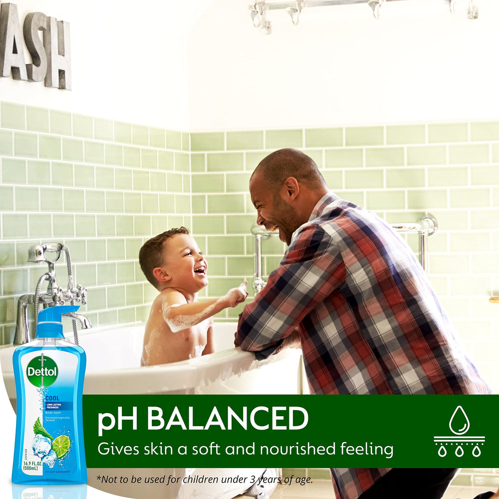 Dettol Cool Body Wash packaging 16oz emphasizes generous, long-lasting bottle for daily routines.