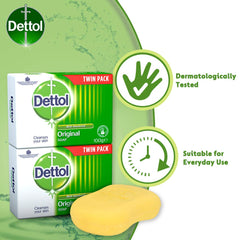 Dettol two bars stacked for size comparison and convenient household benefit