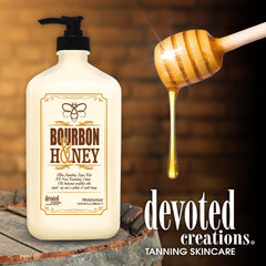 Devoted Creations Bourbon & Honey Moisturizer application scene suggests soothing, daily renewal