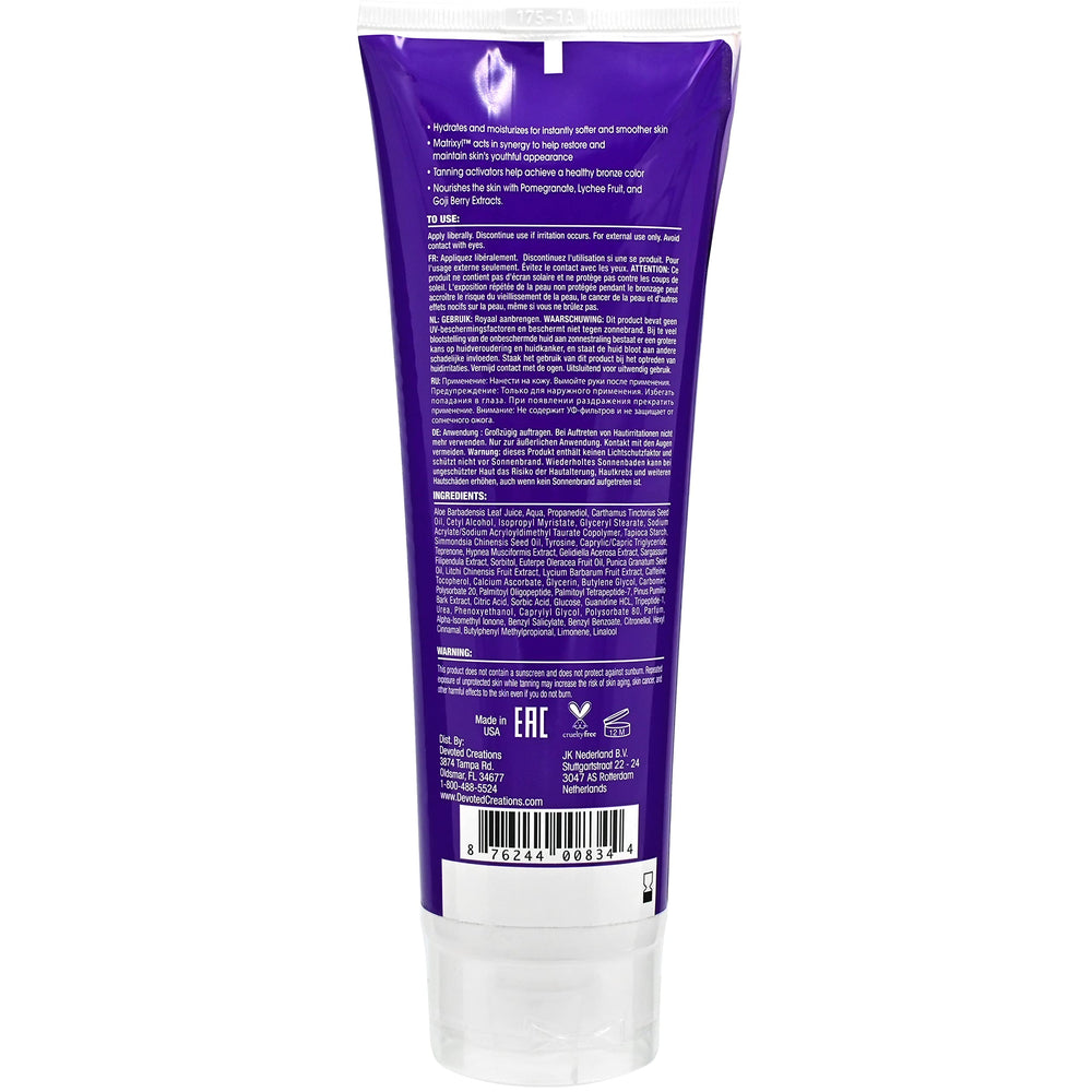 Devoted Creations Collagenetics application shows hydrating prep for faster, darker tanning results