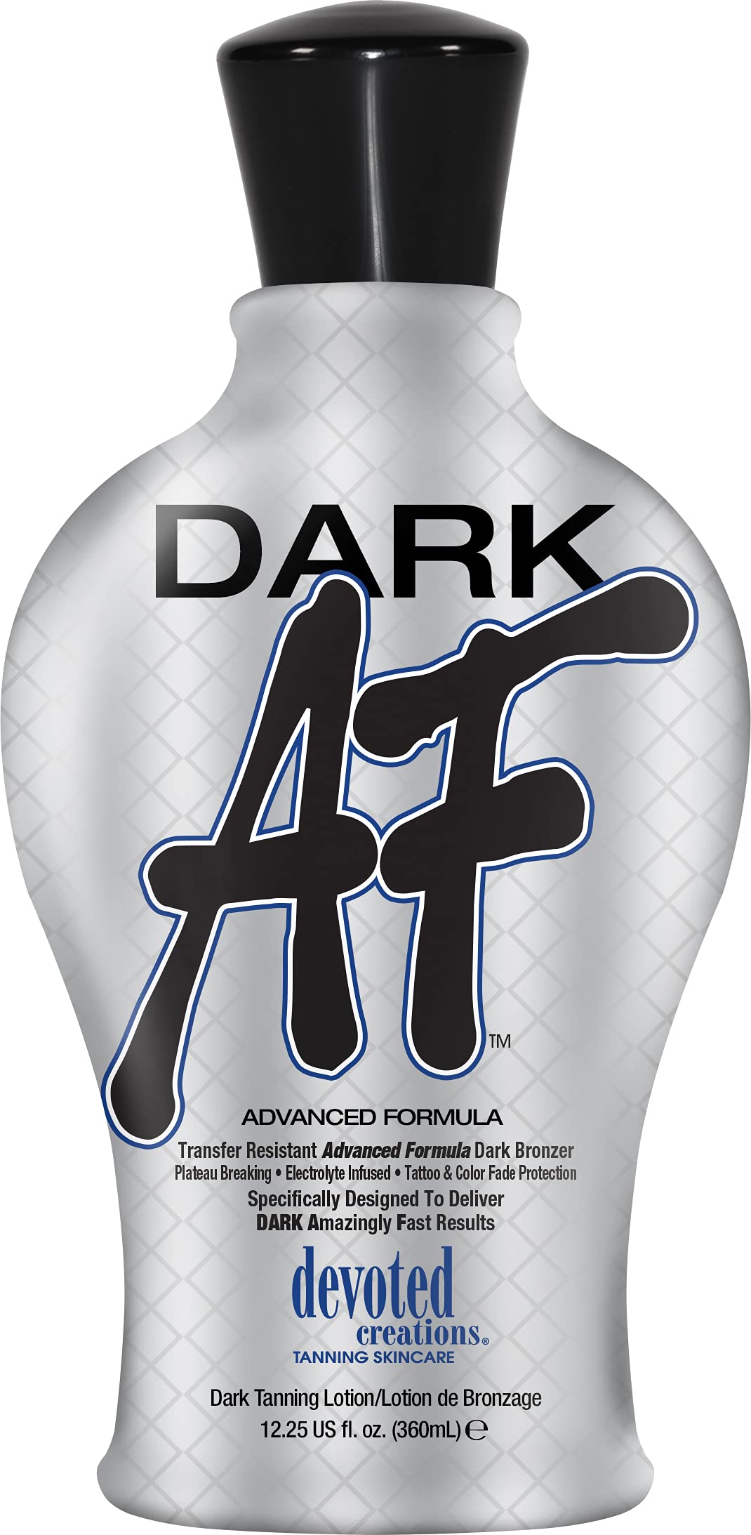 Devoted Creations Dark AF bottle applying transfer-resistant bronzer for deep bronze color.