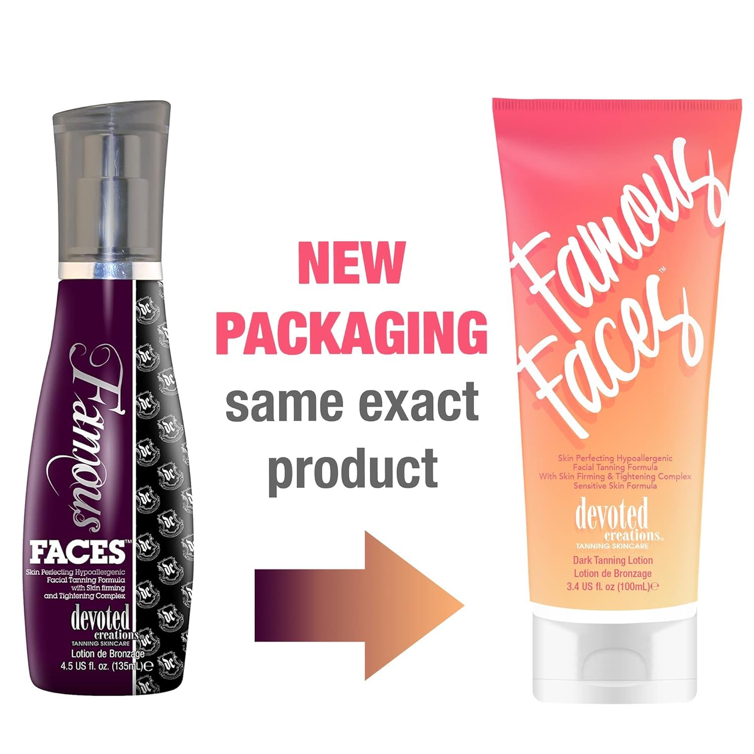 Devoted Creations Famous Faces cream swirl highlights anti-aging and skin-firming benefits.
