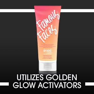 Devoted Creations Famous Faces tan-application-closeup demonstrates layering for darker tone.