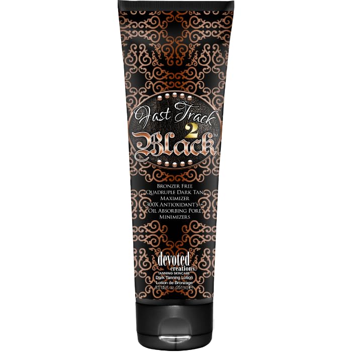 Devoted Creations Fast Track 2 bottle promotes no-bronzer formula for natural-looking color.
