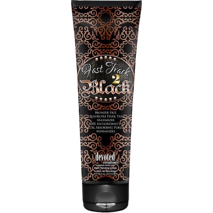 Devoted Creations Fast Track 2 lotion application close-up highlights Quad Maximizer for deeper color.