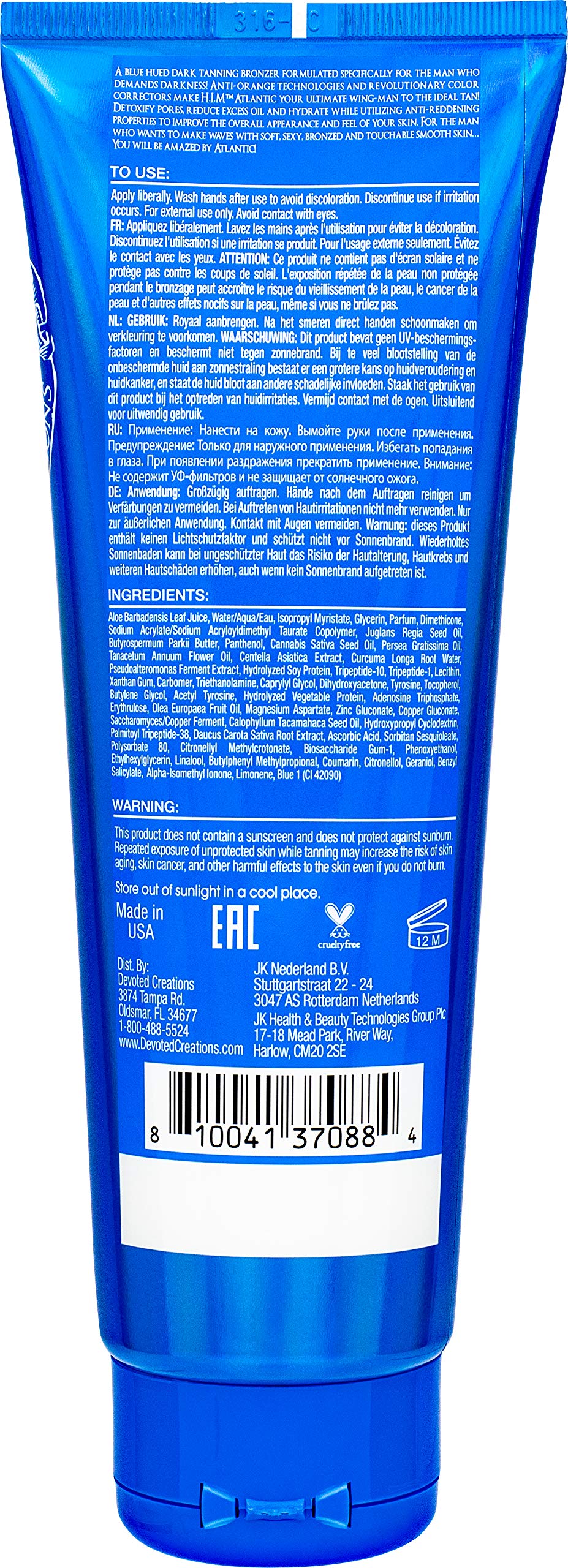 Devoted Creations HIM Atlantic blue-hued bronzer swirl indicating oil absorption and tattoo protection.
