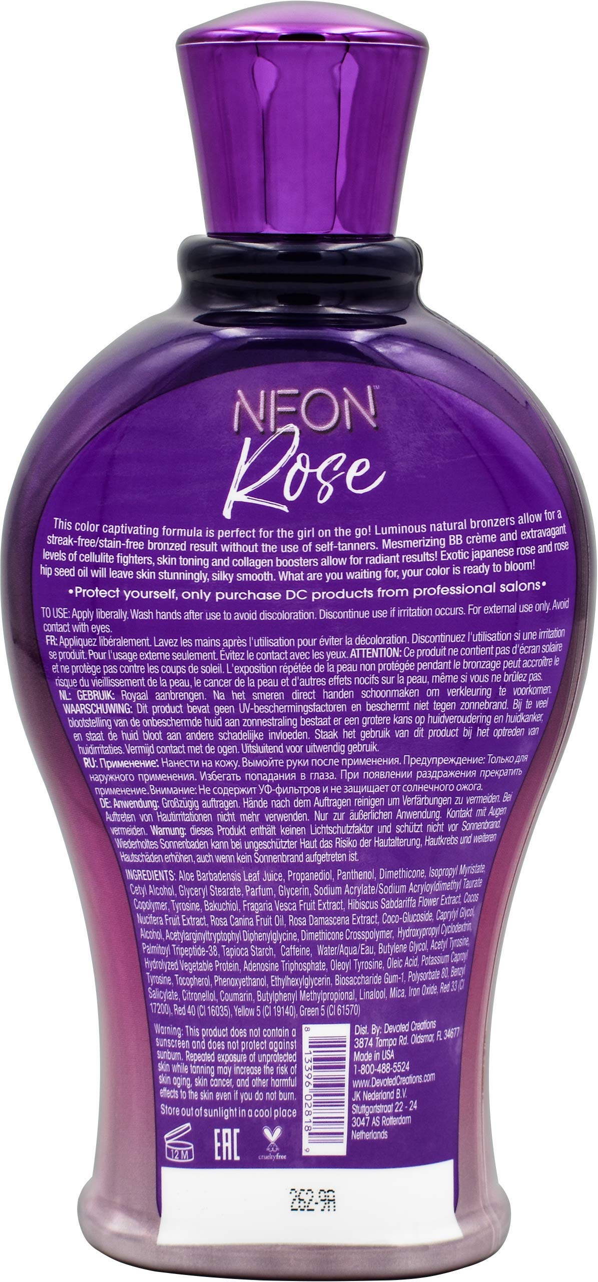 Devoted Creations Neon Rose tanning lotion application shows even coverage for radiant skin.