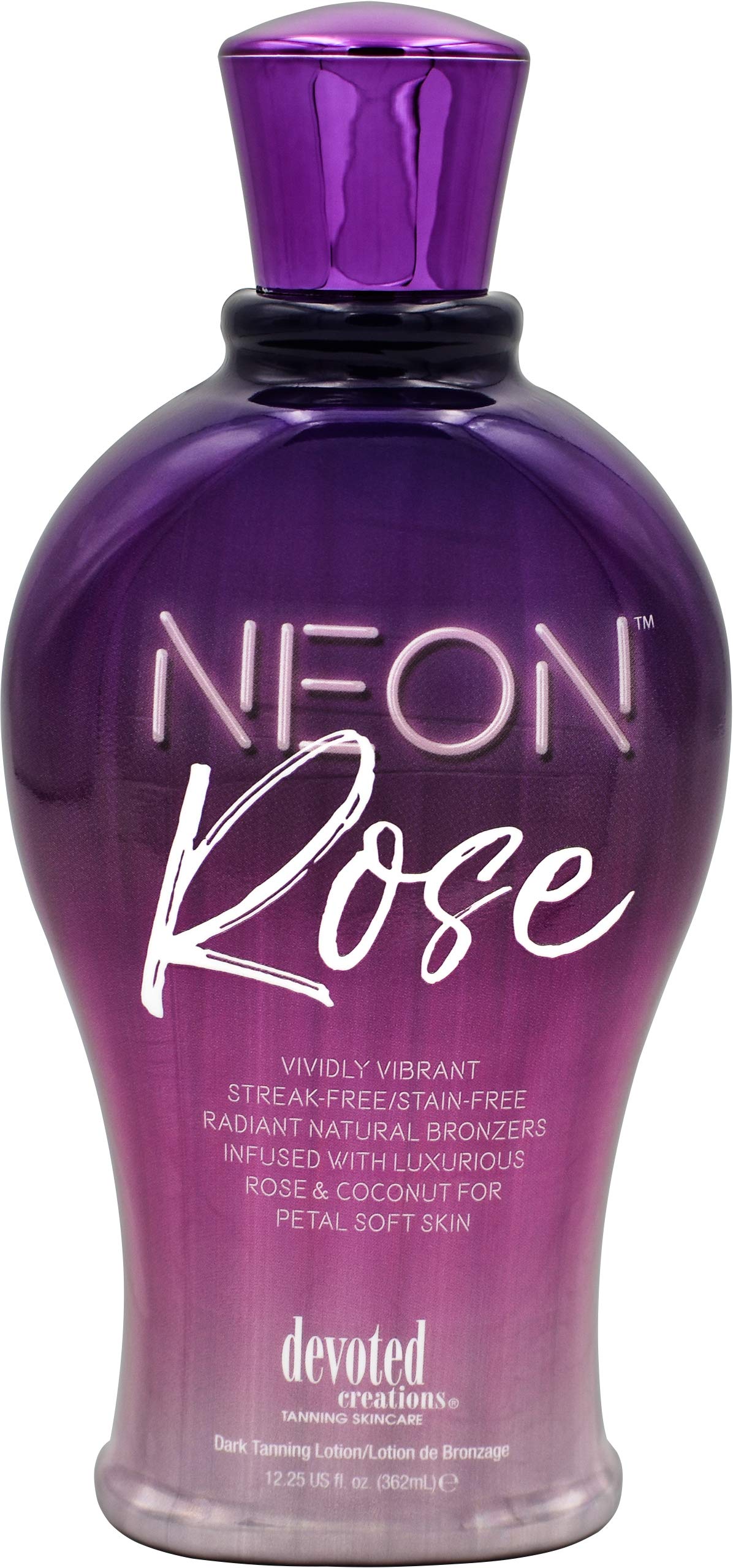 Devoted Creations Neon Rose tanning lotion bottle delivers a streak-free bronze glow.