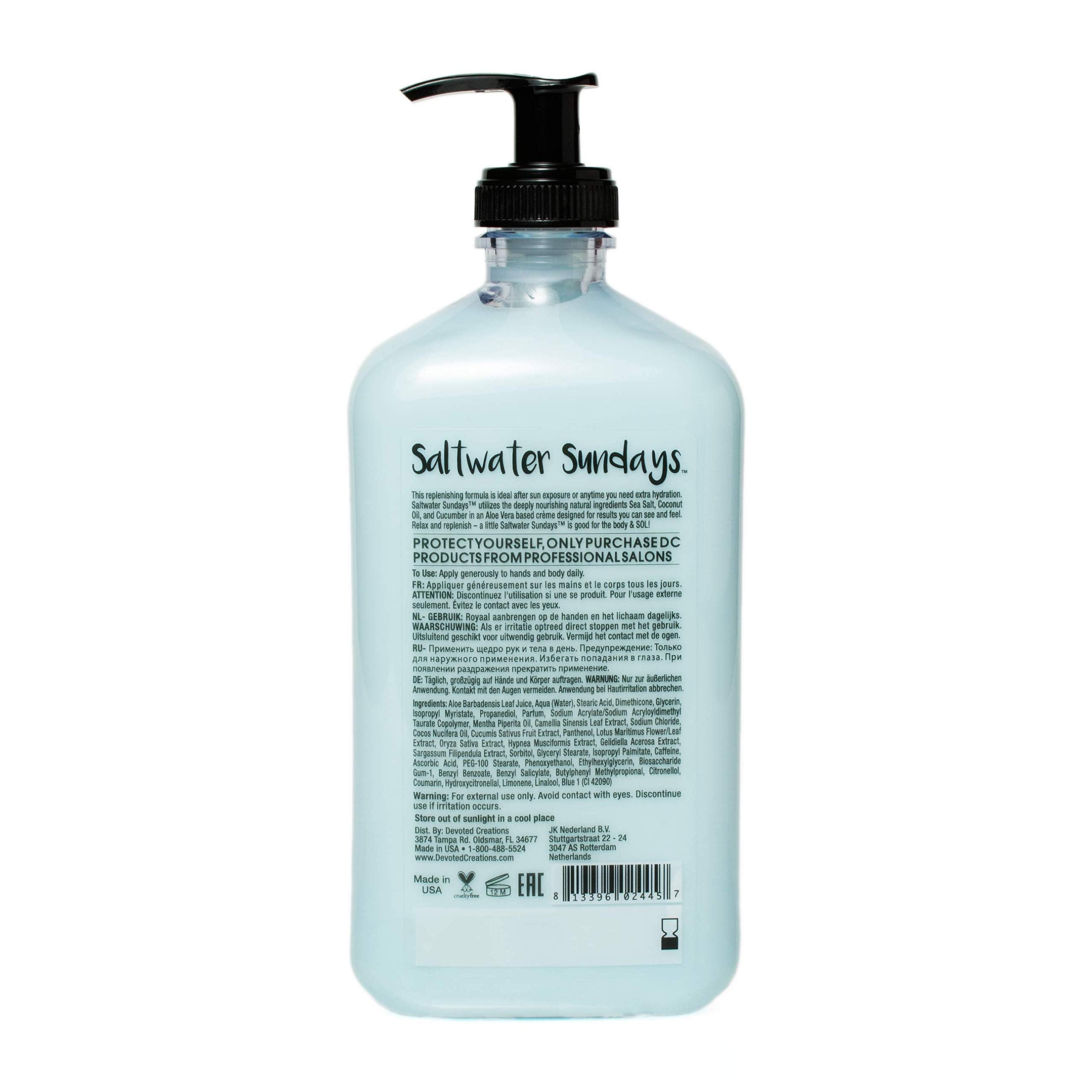 Devoted Creations Saltwater Sundays close-up bottle highlighting sea-salt inspired moisture for beach days.